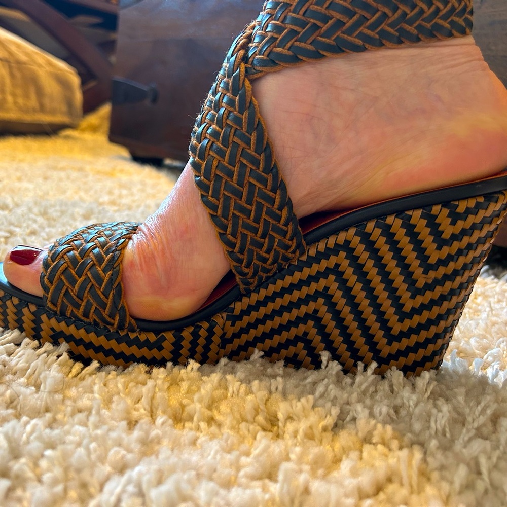 Via Spiga Woven Leather Wedge Sandal